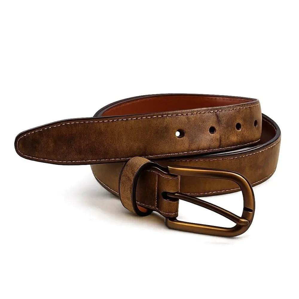 Johnston & Murphy Leather Belt Mens 38 Brown Distressed Oiled Contrast Stitched